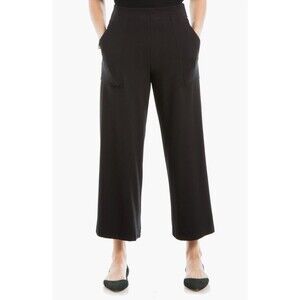 Max Studio XL Black Stretch Ponte Crop Wide Leg Pull-On Pant Career Wear Office